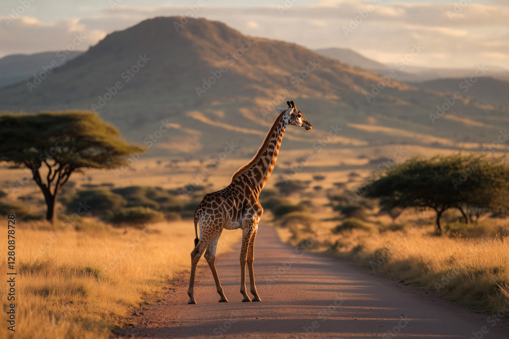 Fototapeta premium Giraffe on African Road