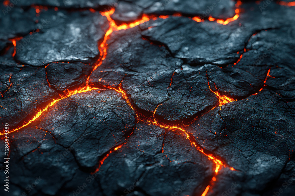 Lava rock surface with glowing cracks, showcasing volcanic activity and texture Lava rock surface with glowing cracks, showcasing volcanic activity and texture