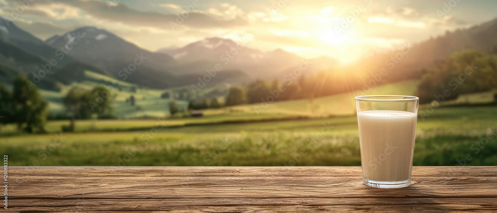 Fresh milk on wood table Blurred background of rural farm, copy space Fresh milk on wood table Blurred background of rural farm, copy space