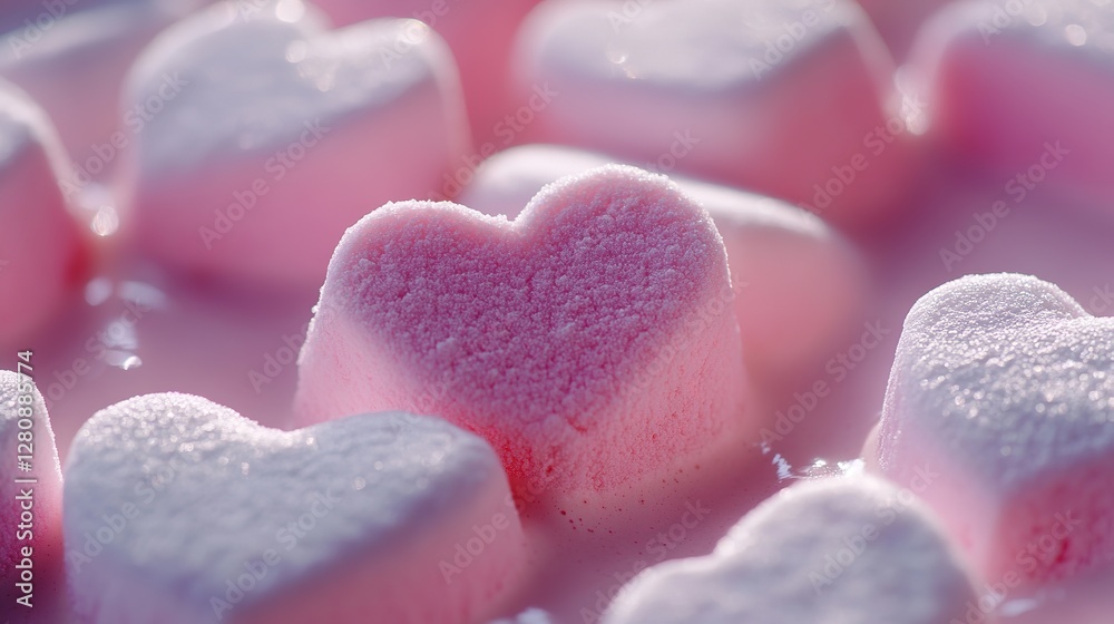 Obraz premium Sweet Indulgence: A Close-Up of Heart-Shaped Marshmallows Floating in Rich Hot Chocolate
