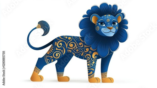 Majestic Blue and Gold Ornate Lion Illustration photo