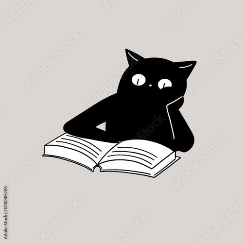 Thoughtful Cat Reading a Book