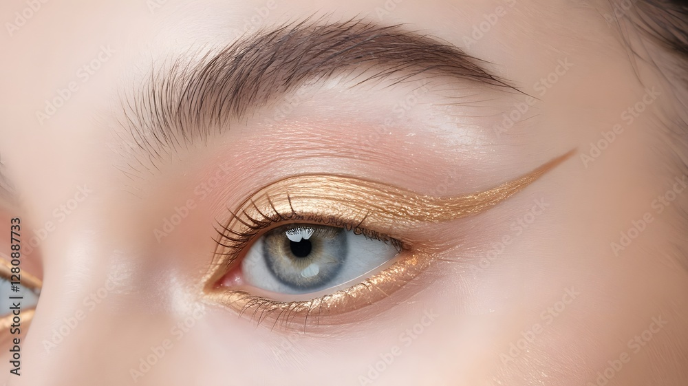 Obraz premium A human eye with a minimal yet luxurious golden liner look......makeup idea , version first..