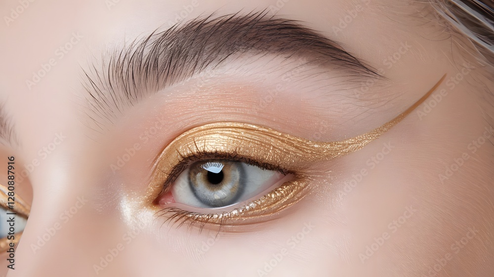 Naklejka premium A human eye with a minimal yet luxurious golden liner look......makeup idea , version four..