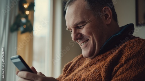 A man sitting on a couch with his phone, engrossed in his device.
