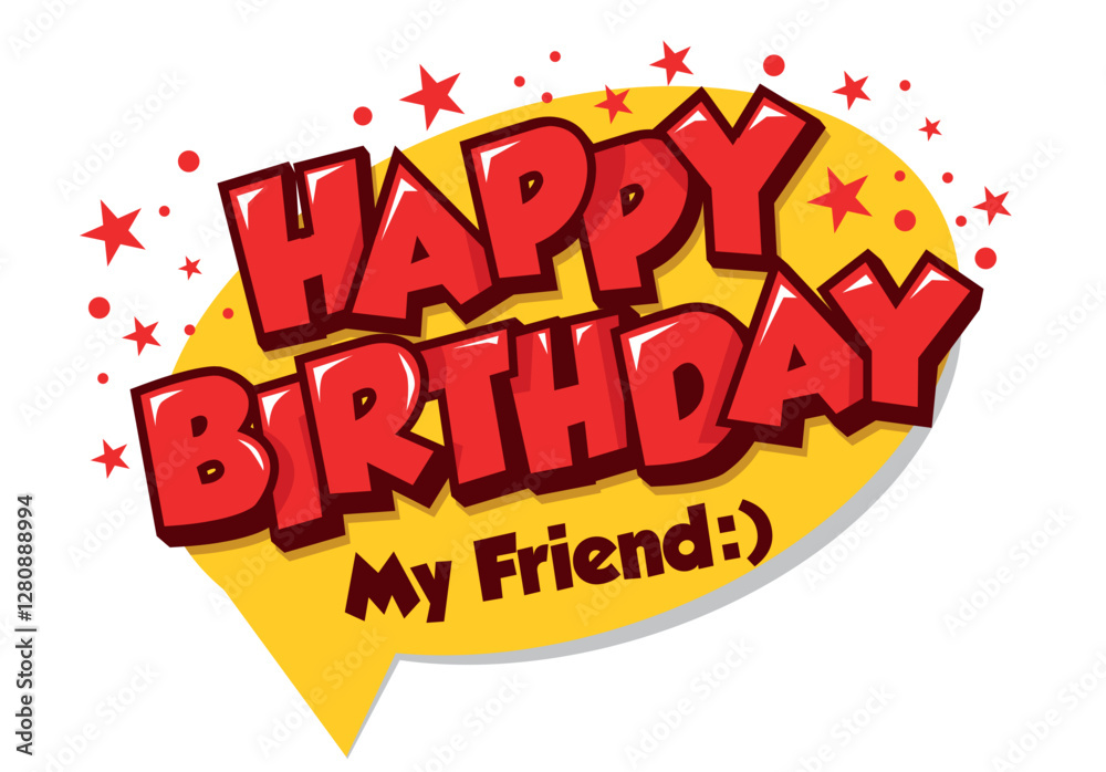 Obraz premium Happy birthday greeting text in comic style for greeting card, invitation. Vector editable template on transparent background