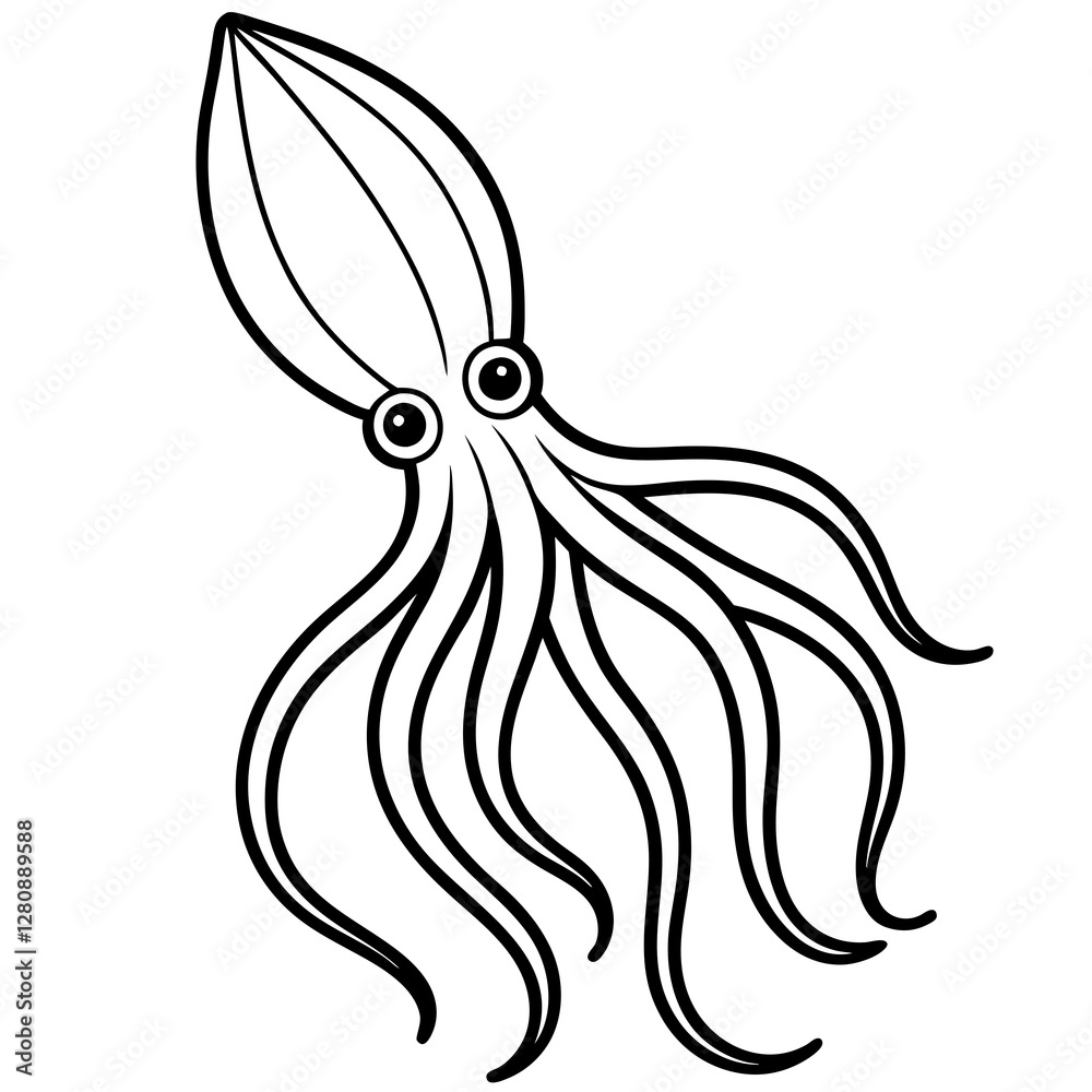 Simplified Squid Vector - Line Art Illustration Simplified Squid Vector - Line Art Illustration