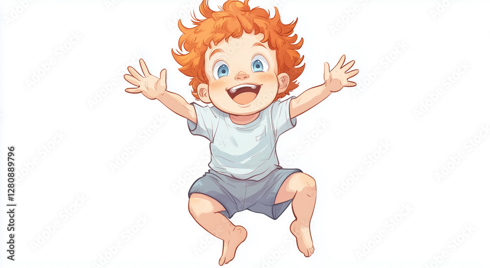 Happy cartoon boy jumping with excitement on white background
Happy cartoon boy jumping with excitement on white background