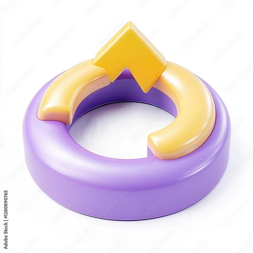 A colorful 3D abstract shape featuring a circular base and upward-pointing arrow, created in a glossy style. A colorful 3D abstract shape featuring a circular base and upward-pointing arrow, created in a glossy style.