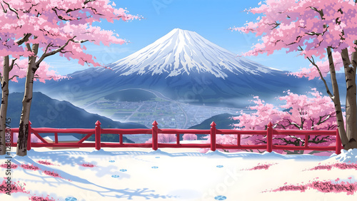 Mountain Fuji in spring ,Cherry blossom Sakura