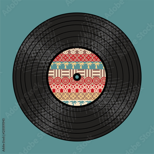  Vinyl disk retro style illustration vector art decor design 70s, 80s, 90s music pattern