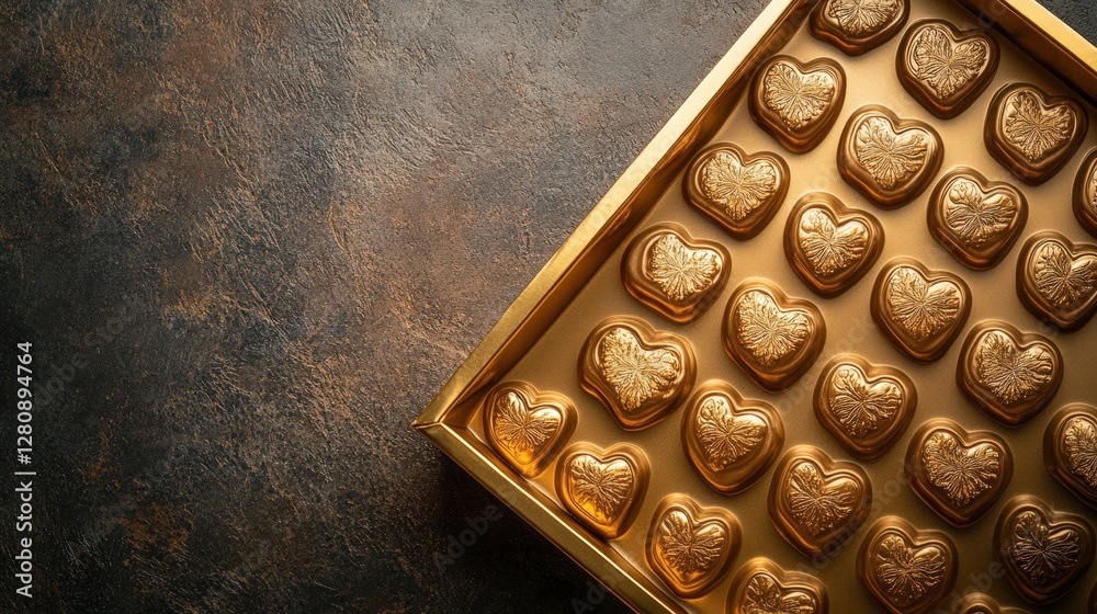 Golden Heart Shaped Chocolates In Elegant Box Golden Heart Shaped Chocolates In Elegant Box