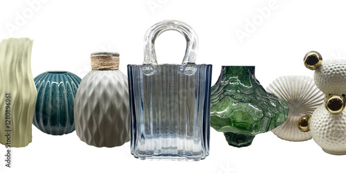 set of different flower vases, isolated on white