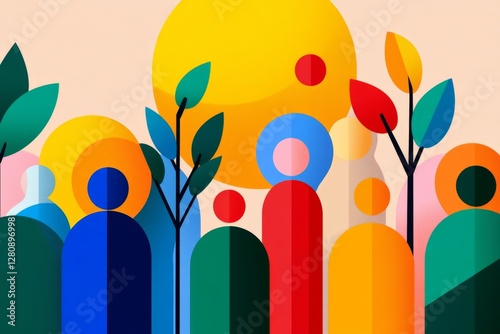 Flat illustration of a group containing inclusive and diversified people all together without any difference