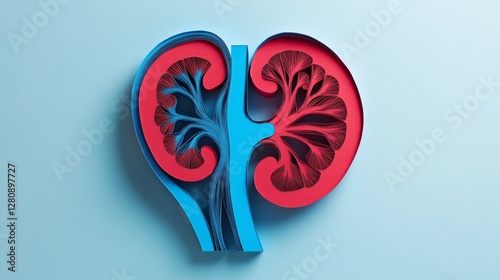 3d paper-cut of red and blue kidney