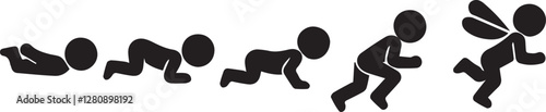 Crawl Walk Run Fly stick figure icon set eps10