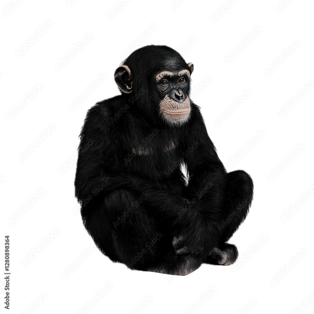 Naklejka premium Cute Chimpanzee Sitting with Calm Expression