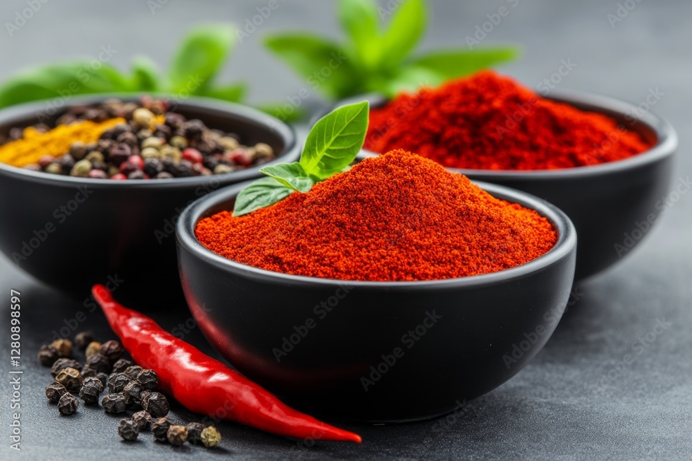 Colorful collection spices and herbs on background black table Mediterranean condiments for decorating packing with food Colorful collection spices and herbs on background black table Mediterranean condiments for decorating packing with food