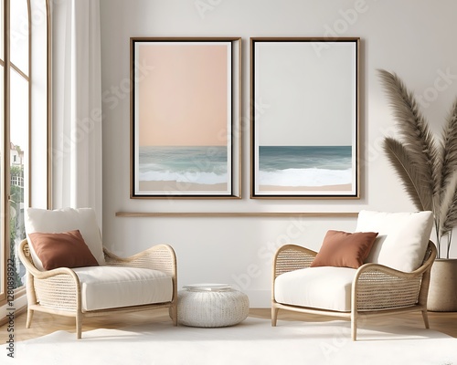 Frame mockup, ISO A paper size. Living room wall poster mockup. Interior mockup with house background. Modern interior design.