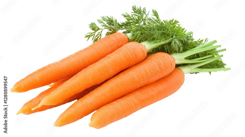 Fresh vibrant carrots with green tops, healthy orange produce stacked neatly, perfect for cooking, salads, or snacking. Isolated on white background or PNG Fresh vibrant carrots with green tops, healthy orange produce stacked neatly, perfect for cooking, salads, or snacking. Isolated on white background or PNG