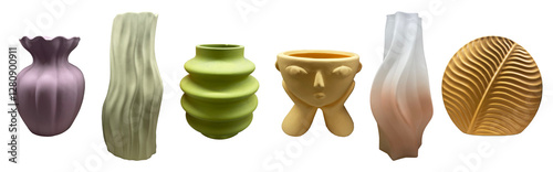 Set of vases for interiors, isolated on white.