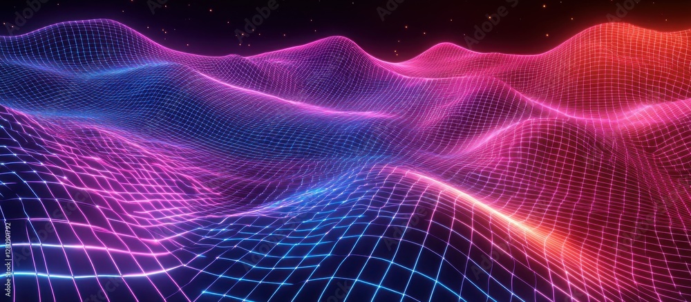 Abstract digital landscape with glowing pink and blue grid. Abstract digital landscape with glowing pink and blue grid.