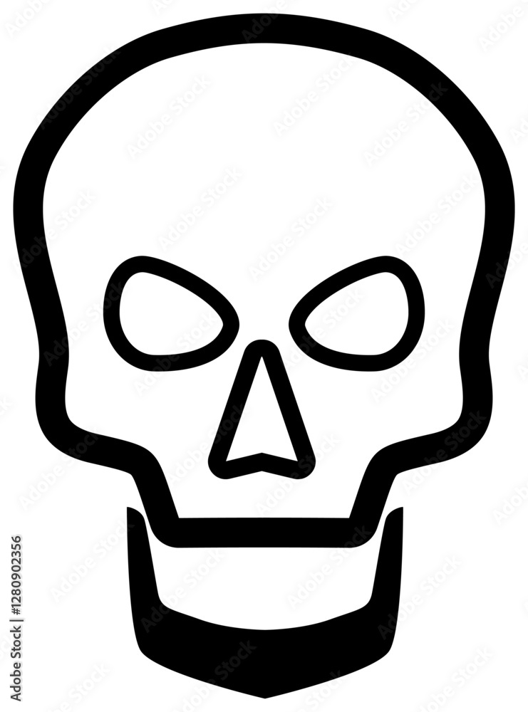 Vector illustration of an outlined skull in a minimalist and geometric style on a transparent background. Perfect for tattoos, logos, stickers, Halloween designs, horror themes, gothic art