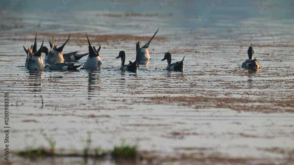 A flock of ducks in a water