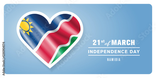 Namibia happy independence day greeting card, banner vector illustration. Namibian national holiday 21st of March design element with 3D flag