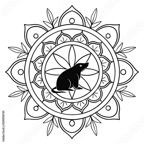 Groundhog Mandala Coloring Page: Intricate Floral Design with Cute Groundhog Illustration, Printable Art Therapy for Relaxation & Mindfulness