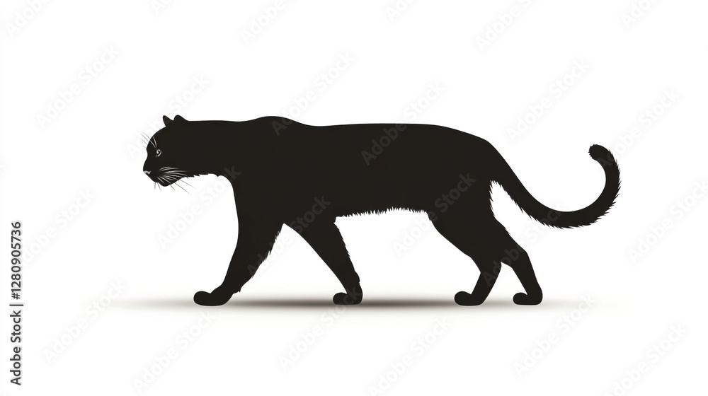 Obraz premium Silhouette of a panther walking, flat icon design on a white background