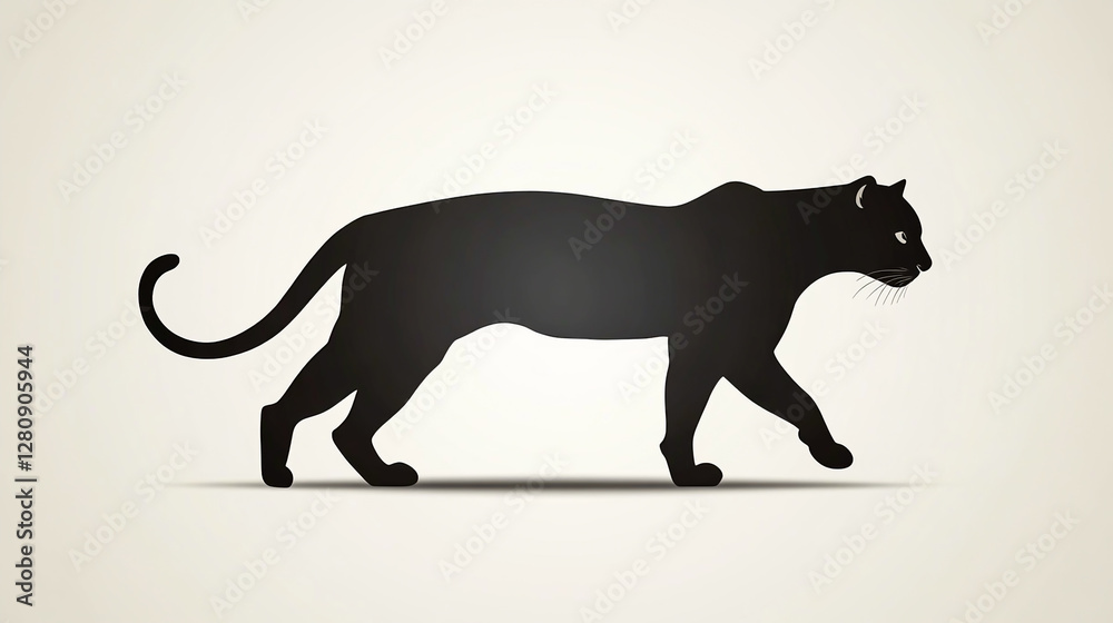 Obraz premium Silhouette of a panther walking, flat icon design on a white background