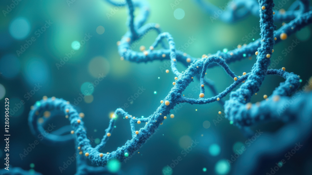Image of a DNA double helix with a blue glow highlighting semaglutide sequence.