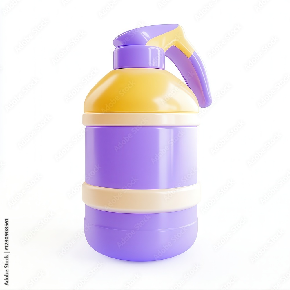 A colorful 3D spray bottle with a purple and yellow design, showcasing a modern and playful style. A colorful 3D spray bottle with a purple and yellow design, showcasing a modern and playful style.