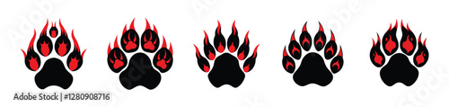 dog paw print silhouette with red claw marks icon, vector illustration 