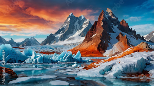winter landscape with mountains and lake-Majestic Frozen Landscape | Stunning Mountain & Glacier Scenery photo