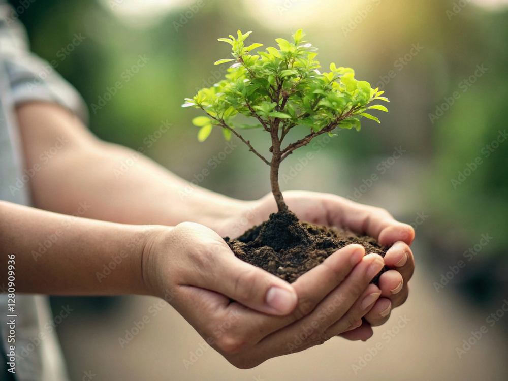 Hands Nurturing Sapling: Growth and Environmental Stewardship Hands Nurturing Sapling: Growth and Environmental Stewardship