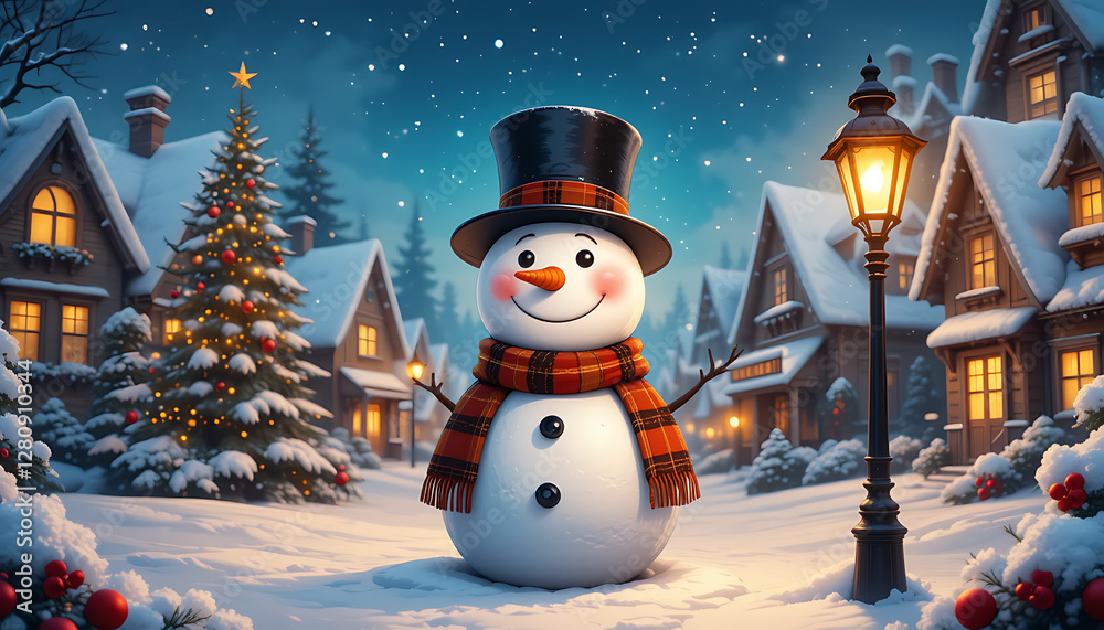 Obraz premium snowman with christmas tree