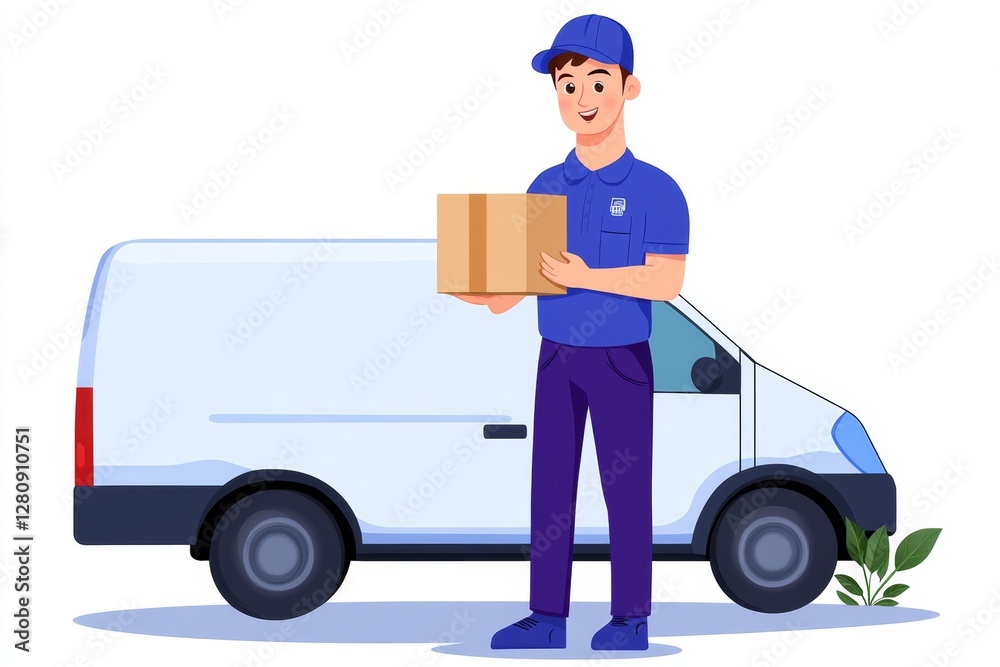 Courier Takes out Cardboard Box Package From Opened Delivery Van Side Door Professional Courier / Loader helping you Move, Delivering Your Purchased Items Efficiently Courier Takes out Cardboard Box Package From Opened Delivery Van Side Door Professional Courier / Loader helping you Move, Delivering Your Purchased Items Efficiently