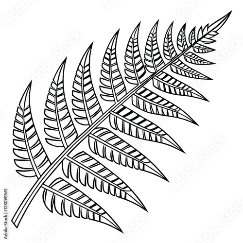 Fern Frond Illustration: Detailed Line Art of a Botanical Fern Leaf, Nature Inspired Graphic, Black and White Plant Drawing