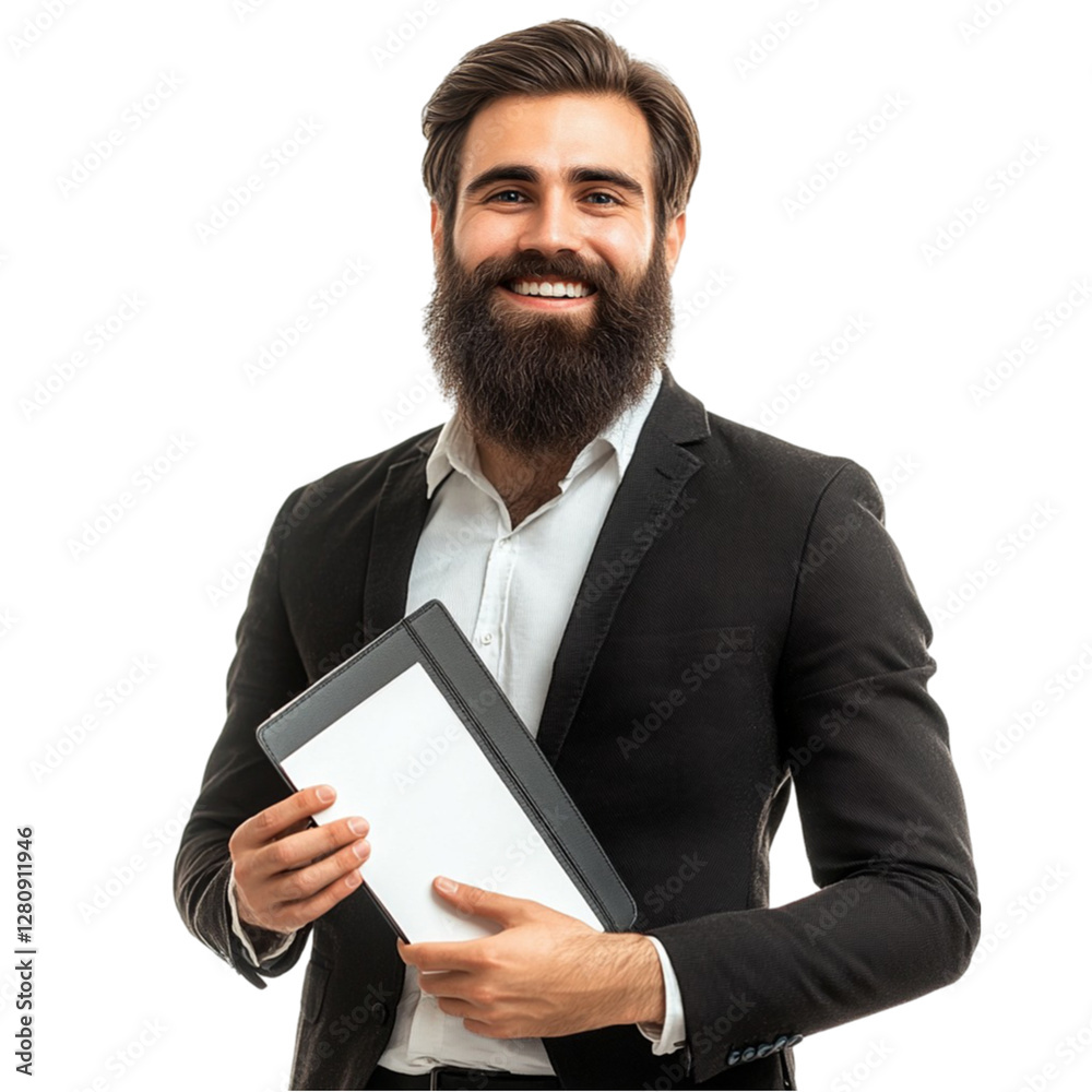 Confident Businessman Holding Clipboard, Studio Portrait Confident Businessman Holding Clipboard, Studio Portrait