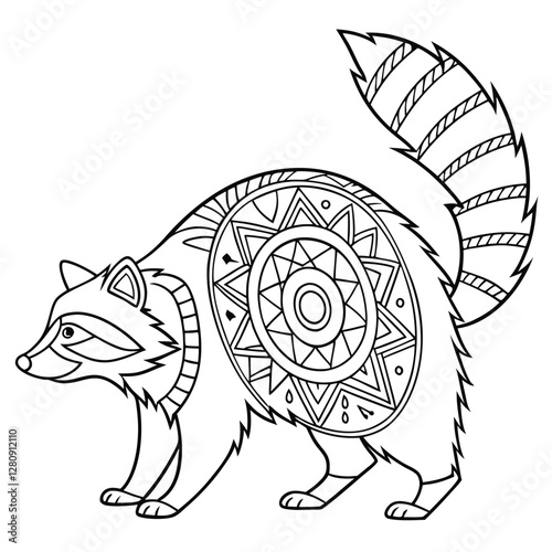 Raccoon Coloring Page: Intricate Mandala Design, Animal Art for Relaxation, Detailed Line Art Illustration, Printable Activity for Kids & Adults