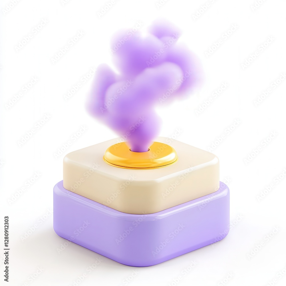 A stylized 3D model featuring a vibrant purple smoke puff emerging from a layered, colorful geometric base. A stylized 3D model featuring a vibrant purple smoke puff emerging from a layered, colorful geometric base.