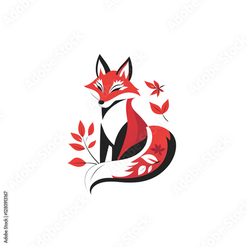 Elegant Red Fox with Autumn Leaves Illustration photo