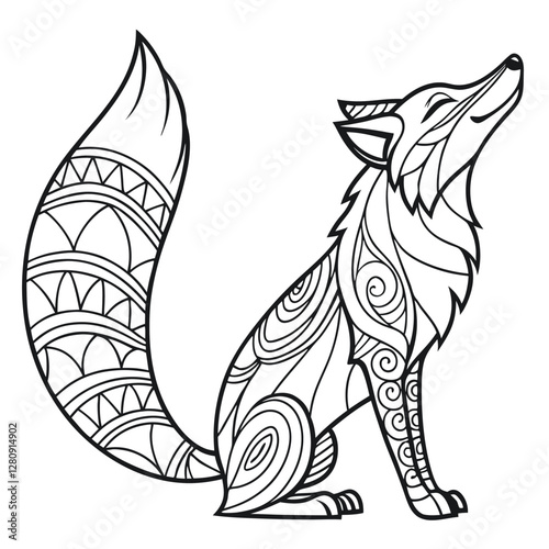Intricate Fox Coloring Page: Detailed Zentangle Style Fox Illustration for Creative Coloring and Relaxation, Animal Art Therapy Design
