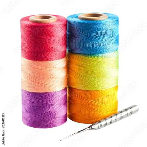 Colorful Thread Spools with Embroidery Needle: Crafting Supplies photo