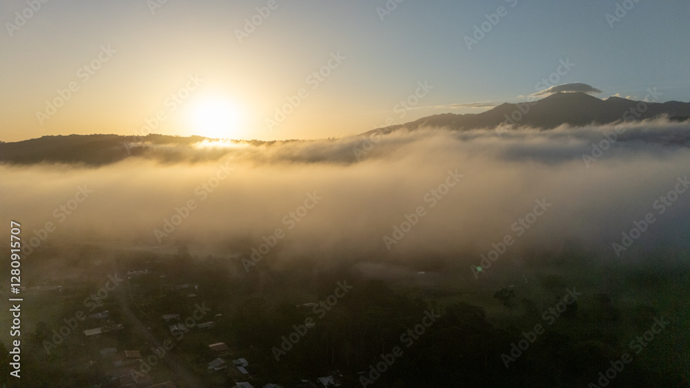 Drone aerial view of Platanar Volcano above the clouds in Costa Rica Drone aerial view of Platanar Volcano above the clouds in Costa Rica