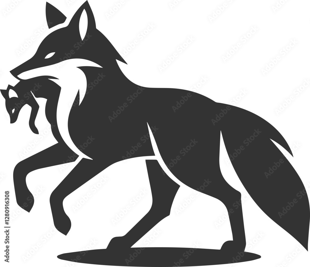 A fox carrying a small prey in its mouth animal vector silhouette A fox carrying a small prey in its mouth animal vector silhouette