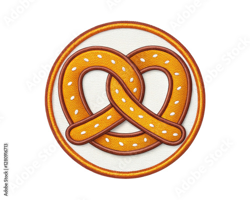 Decorative embroidery patch featuring a twisted pretzel design with vibrant colors