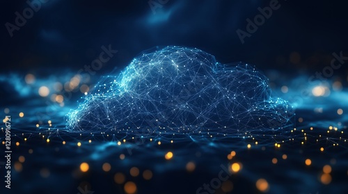 Abstract cloud computing concept with glowing connection lines, soft gradient lighting